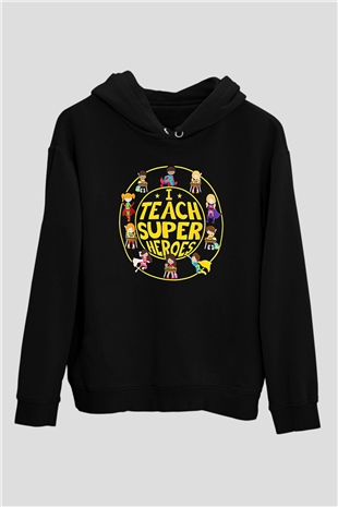 Öğretmenler Günü Baskılı Unisex Siyah Hoodie