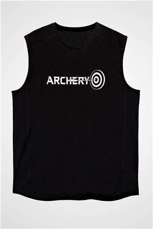 Okçuluk - Archery Baskılı Unisex Siyah Kolsuz Tişört