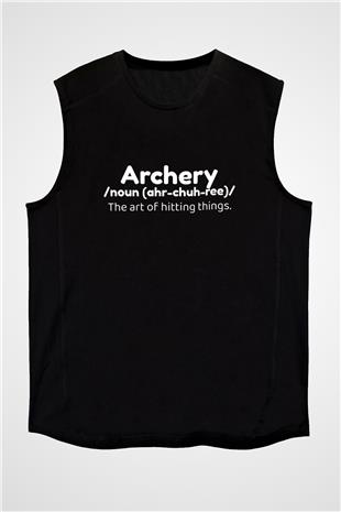 Okçuluk - Archery Baskılı Unisex Siyah Kolsuz Tişört