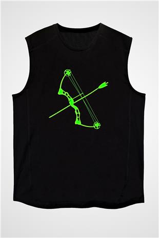 Okçuluk - Archery Baskılı Unisex Siyah Kolsuz Tişört