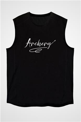 Okçuluk - Archery Baskılı Unisex Siyah Kolsuz Tişört