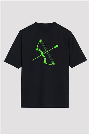 Okçuluk - Archery Baskılı Unisex Siyah Oversize Tişört