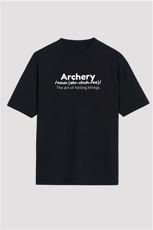 Okçuluk - Archery Baskılı Unisex Siyah Oversize Tişört