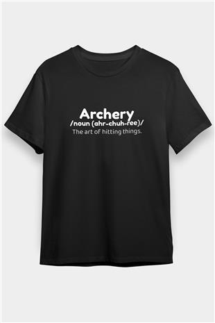 Okçuluk - Archery Baskılı Unisex Siyah Tişört - Tshirt