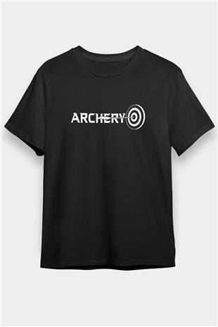Okçuluk - Archery Baskılı Unisex Siyah Tişört - Tshirt
