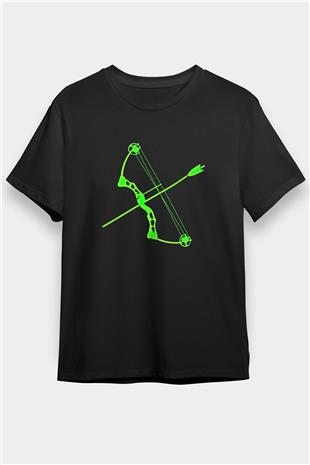 Okçuluk - Archery Baskılı Unisex Siyah Tişört - Tshirt