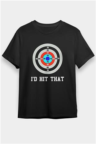 Okçuluk - Archery Baskılı Unisex Siyah Tişört - Tshirt