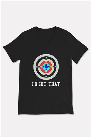 Okçuluk - Archery Baskılı Unisex Siyah V Yaka Tişört