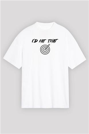 Okçuluk Baskılı Unisex Beyaz Oversize Tişört - Tshirt