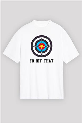 Okçuluk Baskılı Unisex Beyaz Oversize Tişört - Tshirt
