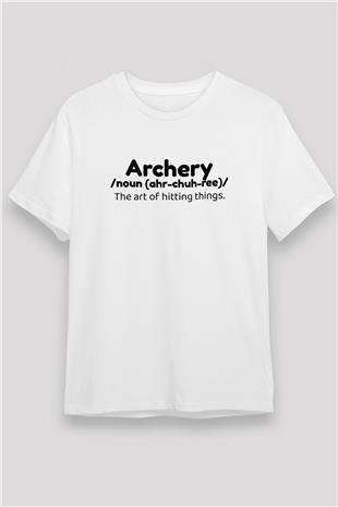 Okçuluk Baskılı Unisex Beyaz Tişört - Tshirt