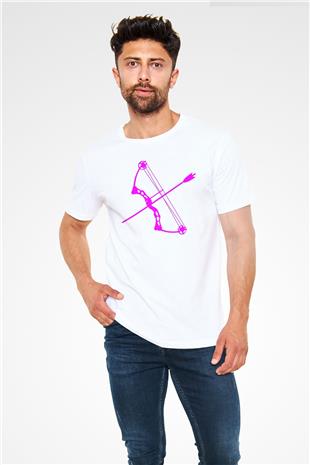 Okçuluk Baskılı Unisex Beyaz Tişört - Tshirt