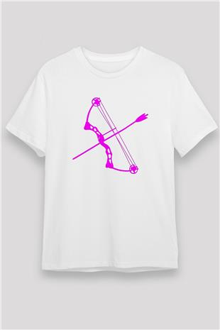 Okçuluk Baskılı Unisex Beyaz Tişört - Tshirt