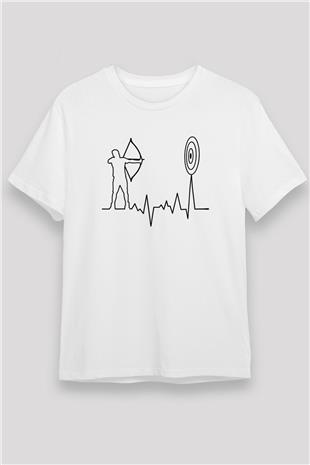 Okçuluk Baskılı Unisex Beyaz Tişört - Tshirt