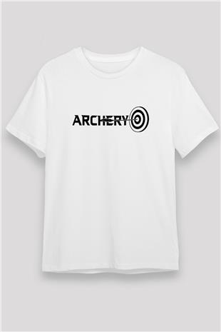 Okçuluk Baskılı Unisex Beyaz Tişört - Tshirt