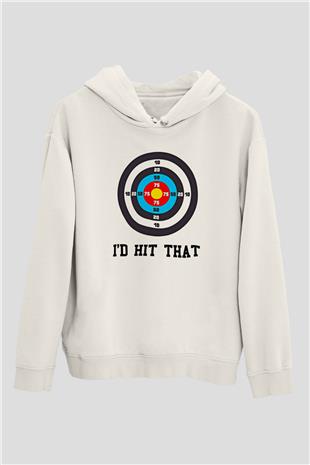 Okçuluk Baskılı Unisex Ekru Hoodie