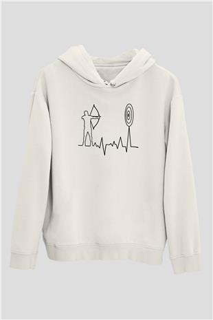 Okçuluk Baskılı Unisex Ekru Hoodie