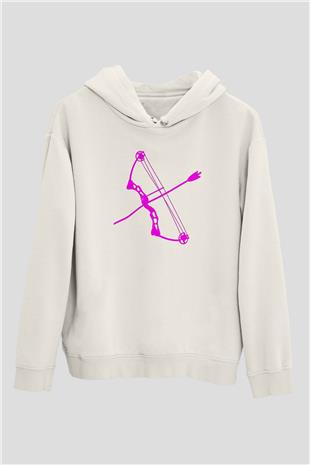 Okçuluk Baskılı Unisex Ekru Hoodie