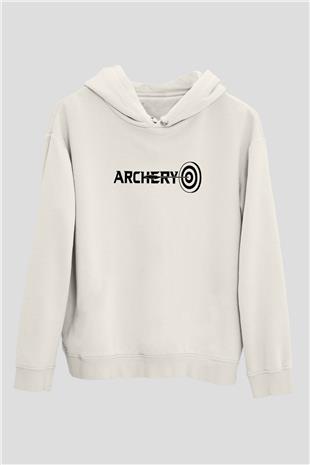 Okçuluk Baskılı Unisex Ekru Hoodie