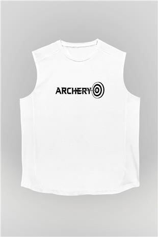 Okçuluk Baskılı Unisex Kolsuz Beyaz Tişört