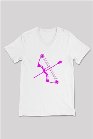 Okçuluk Baskılı Unisex V Yaka Tişört - Tshirt