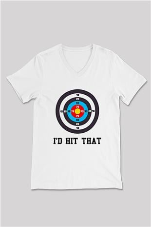 Okçuluk Baskılı Unisex V Yaka Tişört - Tshirt