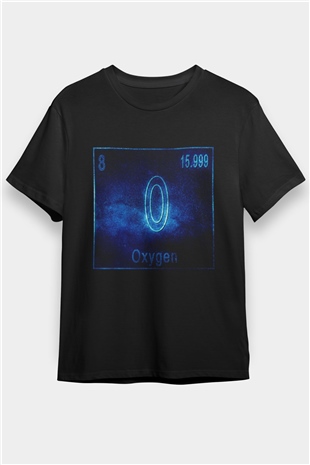 Oksijen Elementi Atom Numarası Baskılı Unisex Siyah Tişört