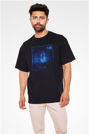 Oksijen Elementi Atom Numarası Baskılı Unisex Siyah Oversize Tişört