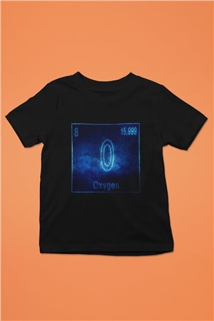 Oksijen Elementi Atom Numarası Baskılı Unisex Siyah Çocuk Tişört