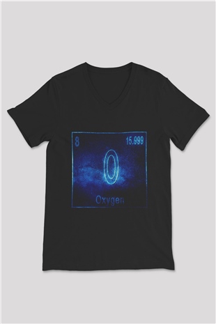 Oksijen Elementi Atom Numarası Baskılı Unisex Siyah V Yaka Tişört