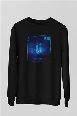 Oksijen Elementi Atom Numarası Baskılı Unisex Siyah Sweatshirt