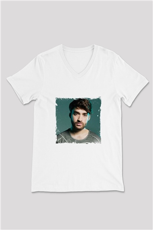 Oliver Heldens Baskılı Beyaz V Yaka Unisex Tişört