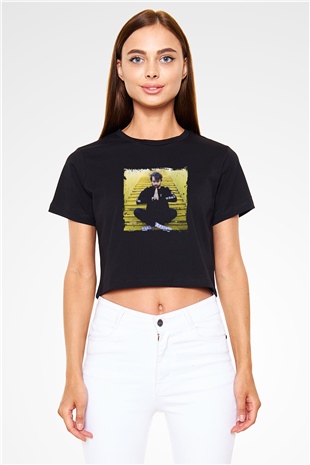 Oliver Heldens Baskılı Crop Top Siyah Kadın Tişört