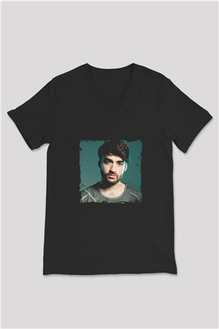 Oliver Heldens Baskılı Unisex Siyah V Yaka Tişört