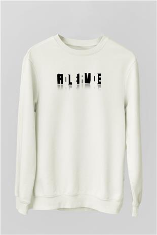 Ölü Canlı Süperpozisyon Baskılı Unisex Ekru Sweatshirt