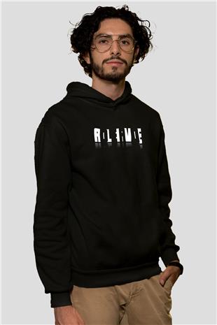 Ölü Canlı Süperpozisyon Baskılı Unisex Siyah Kapüşonlu Sweatshirt