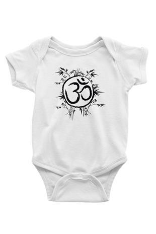 Om Baskılı Beyaz Unisex Bebek Body - Zıbın