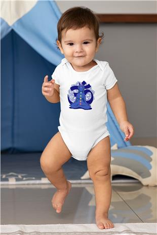 Om Baskılı Beyaz Unisex Bebek Body - Zıbın