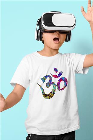 Om Baskılı Beyaz Unisex Beyaz Çocuk Tişört - Tshirt