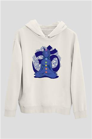 Om Baskılı Beyaz Unisex Kapüşonlu Sweatshirt