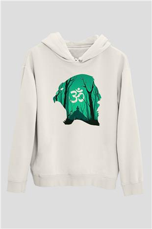 Om Baskılı Beyaz Unisex Kapüşonlu Sweatshirt