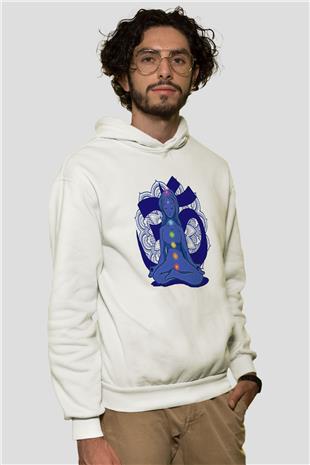 Om Baskılı Beyaz Unisex Kapüşonlu Sweatshirt