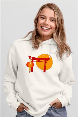 Om Baskılı Beyaz Unisex Kapüşonlu Sweatshirt