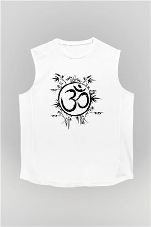 Om Baskılı Beyaz Unisex Kolsuz Tişört - Tshirt