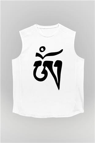 Om Baskılı Beyaz Unisex Kolsuz Tişört - Tshirt