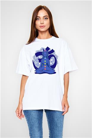 Om Baskılı Beyaz Unisex Oversize Tişört - Tshirt