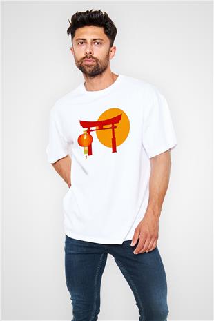 Om Baskılı Beyaz Unisex Oversize Tişört - Tshirt
