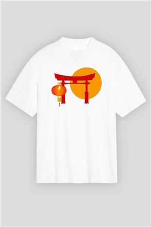 Om Baskılı Beyaz Unisex Oversize Tişört - Tshirt