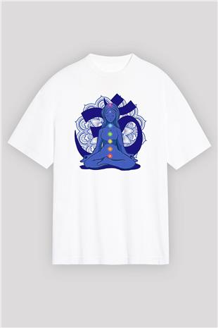 Om Baskılı Beyaz Unisex Oversize Tişört - Tshirt
