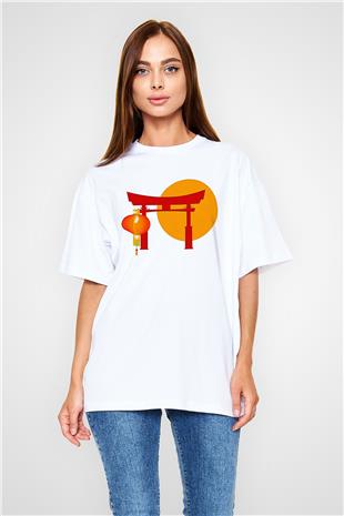 Om Baskılı Beyaz Unisex Oversize Tişört - Tshirt